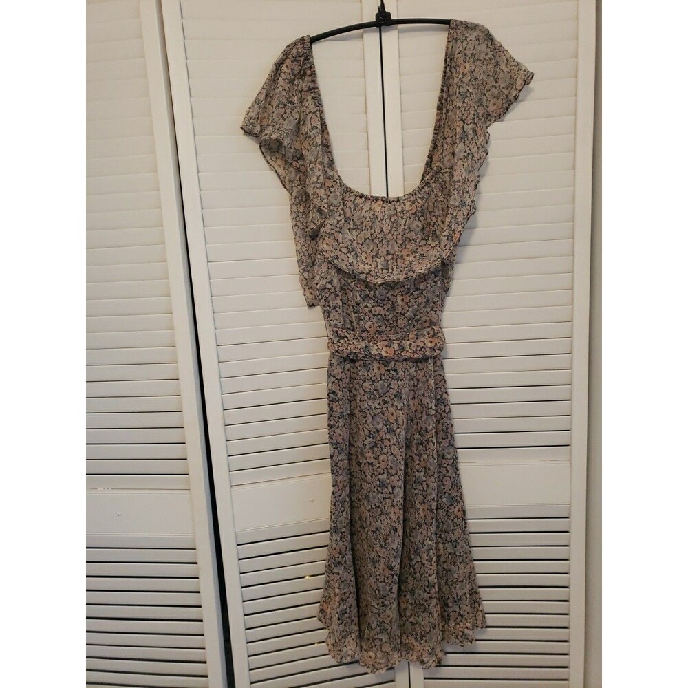 Vintage Off the Shoulder Chiffon Flowered Midi Dress Women's Size Small